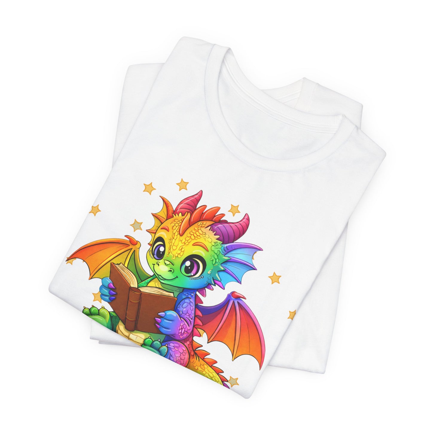Jellybean Book Dragon Sitting on Books Graphic Tee