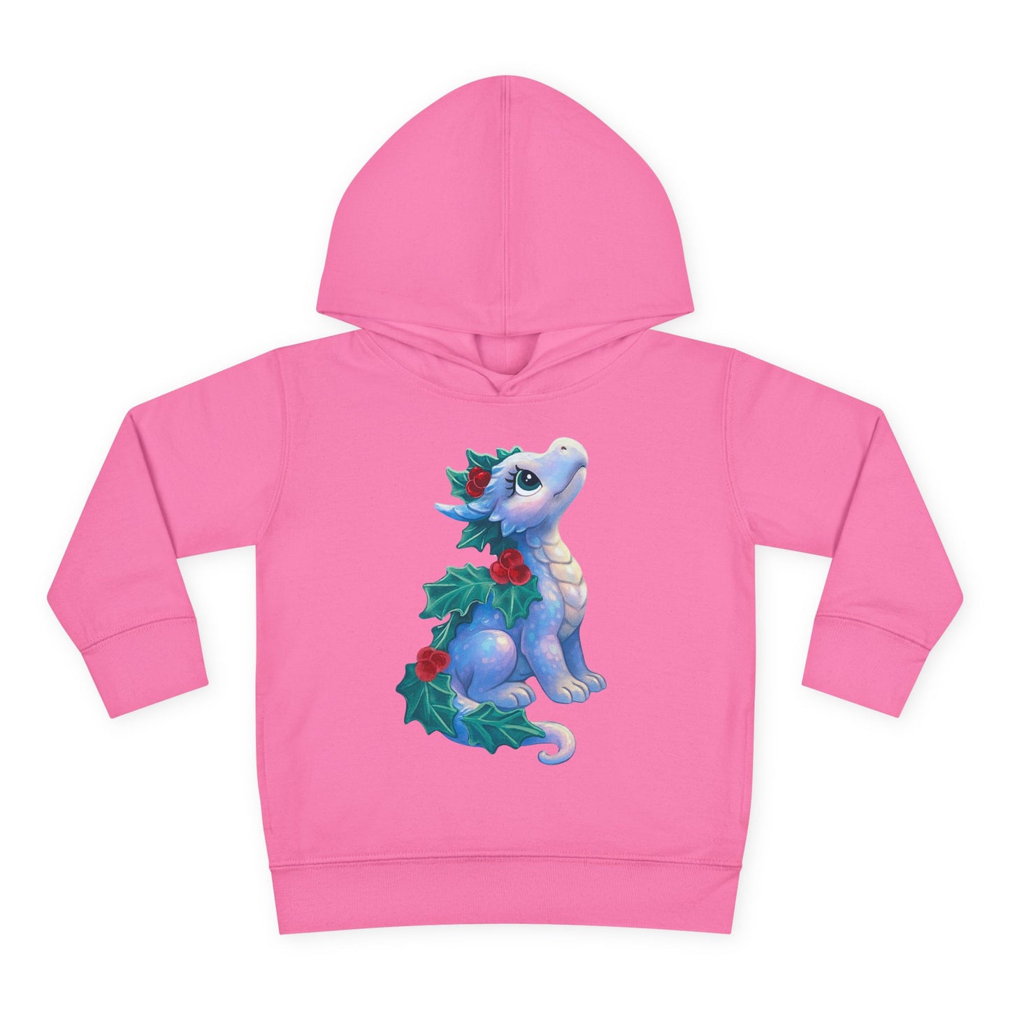 Toddler Hoodie — Cute Blue Baby Dragon with Holly Christmas Design