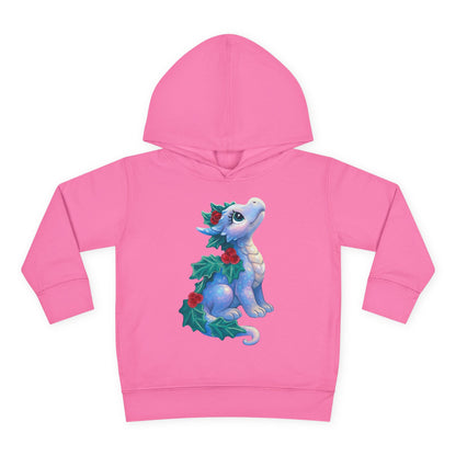 Toddler Hoodie — Cute Blue Baby Dragon with Holly Christmas Design