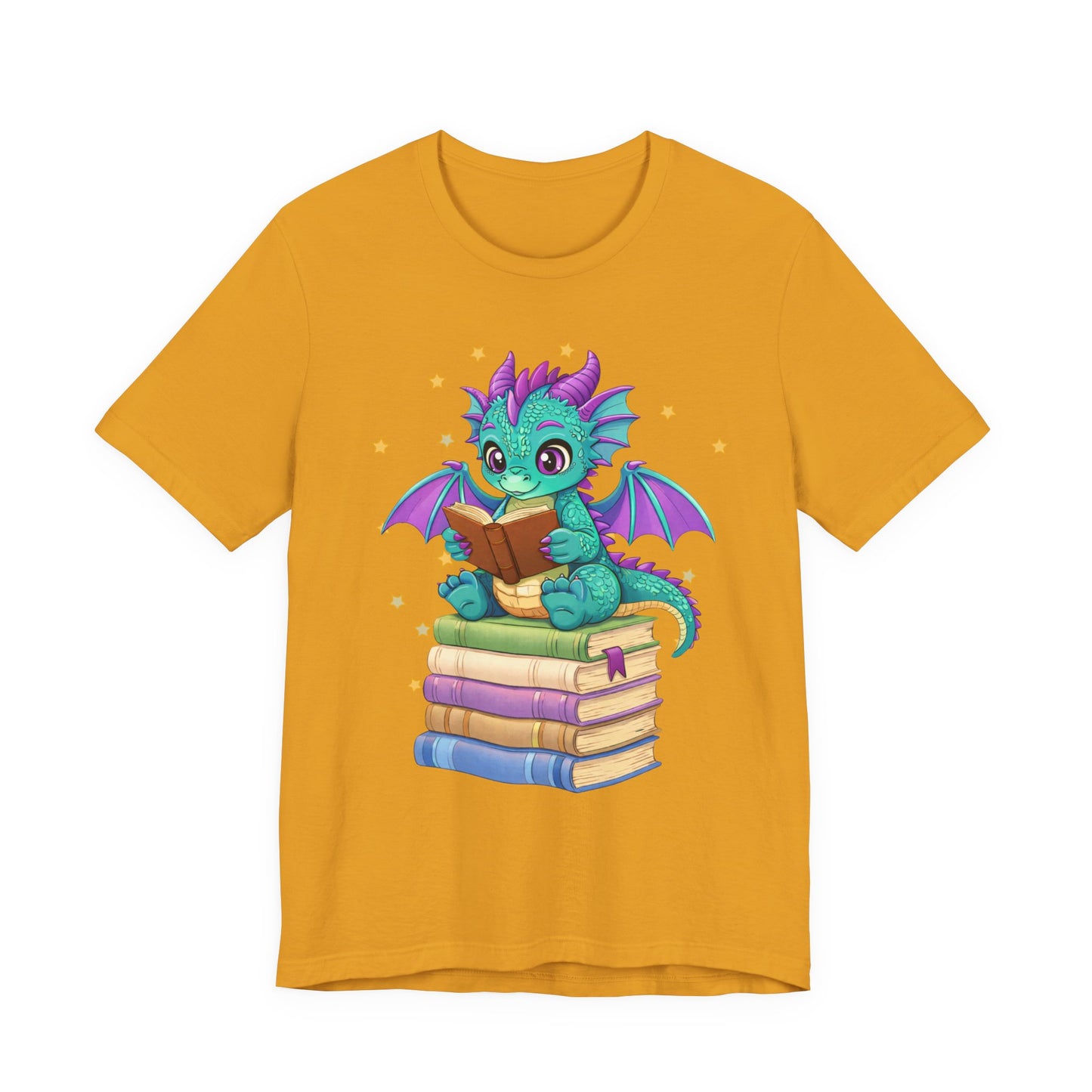 Amethyst Book Dragon Sitting on Books Graphic Tee