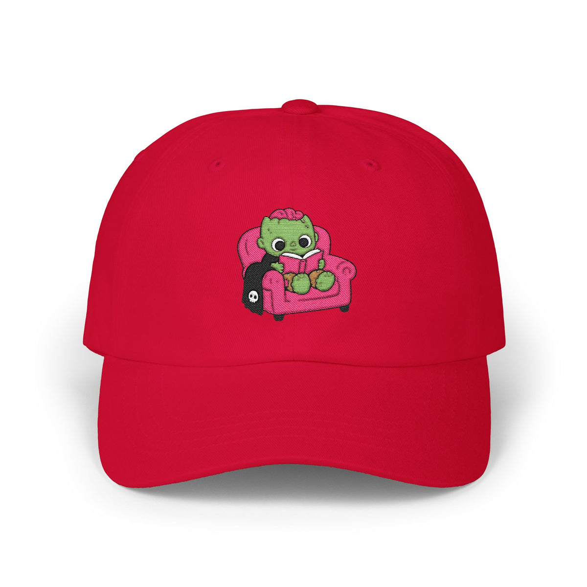 Cute Reading Zombie on Pink Armchair Embroidered Hat