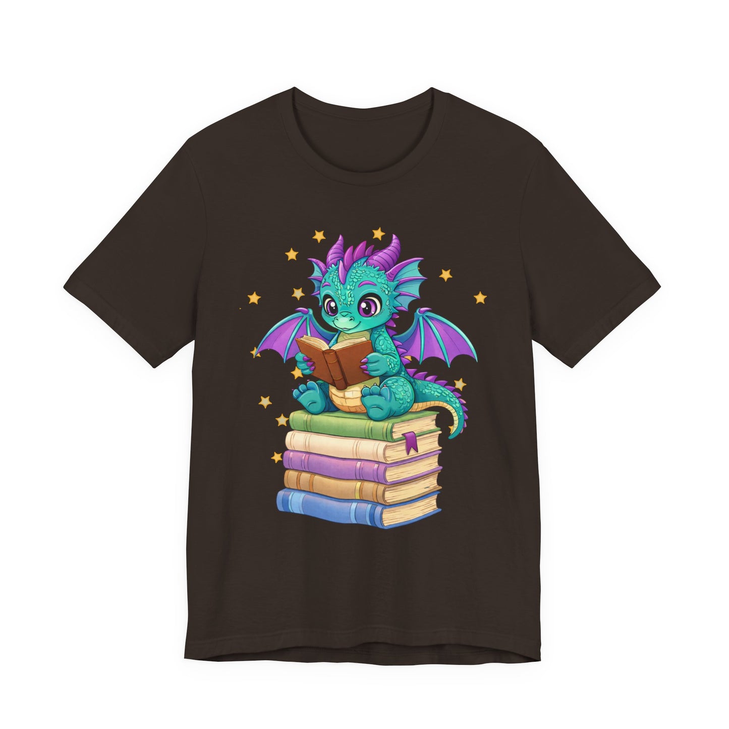 Amethyst Book Dragon Sitting on Books Graphic Tee