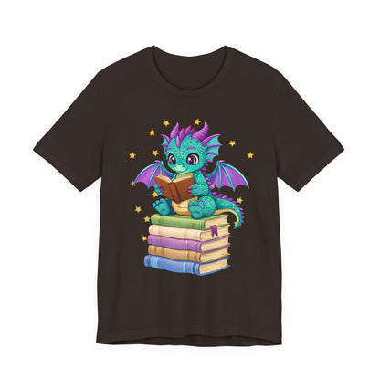 Amethyst Book Dragon Sitting on Books Graphic Tee