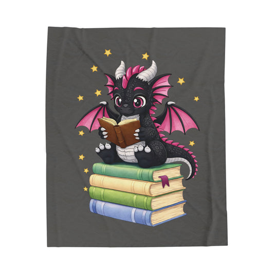 Plush Blanket of Book Dragon Gothic Magenta