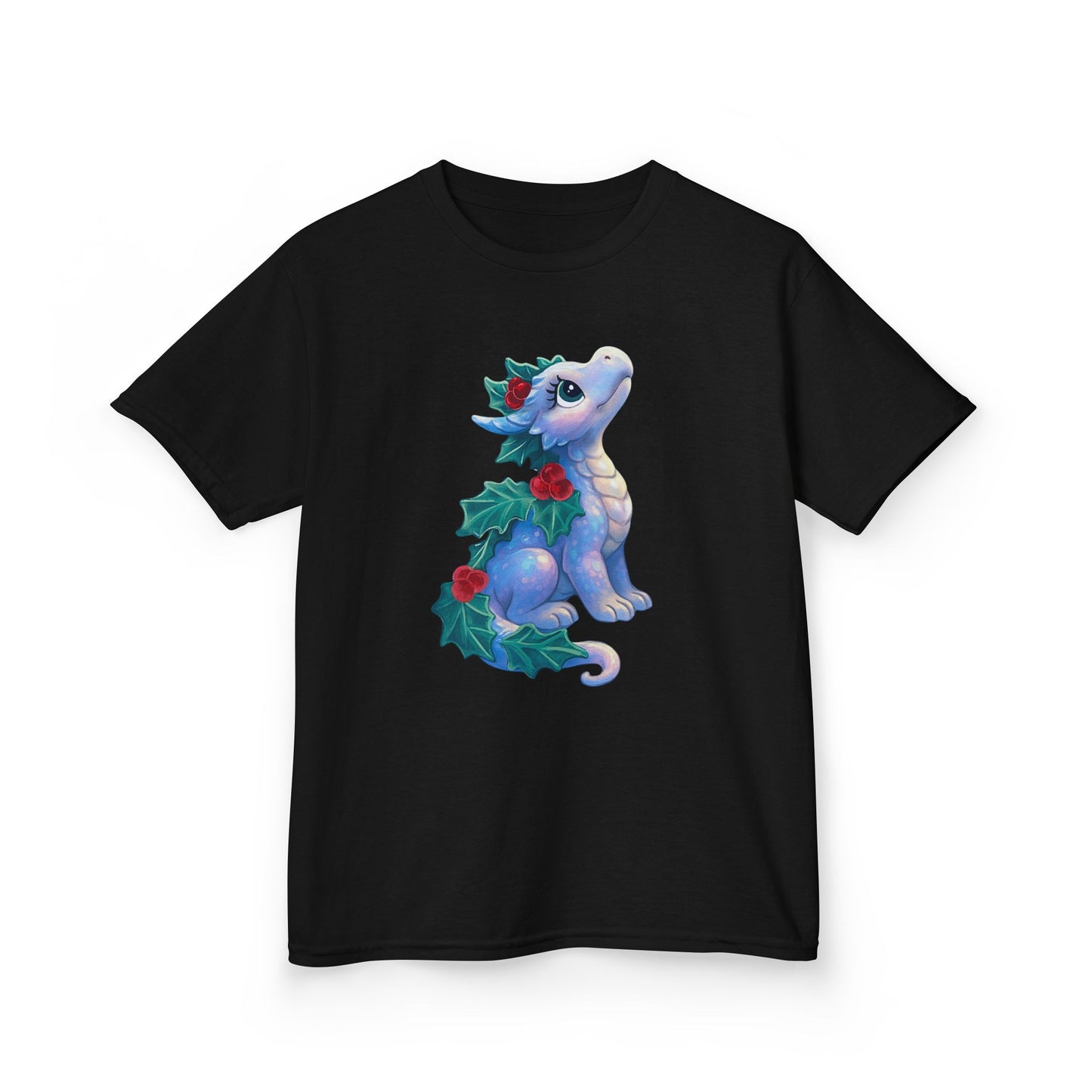 Kids Holiday Dragon Tee — Cute Festive Baby Dragon with Holly