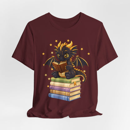 Dragon Rider Book Dragon Sitting on Books Graphic Tee