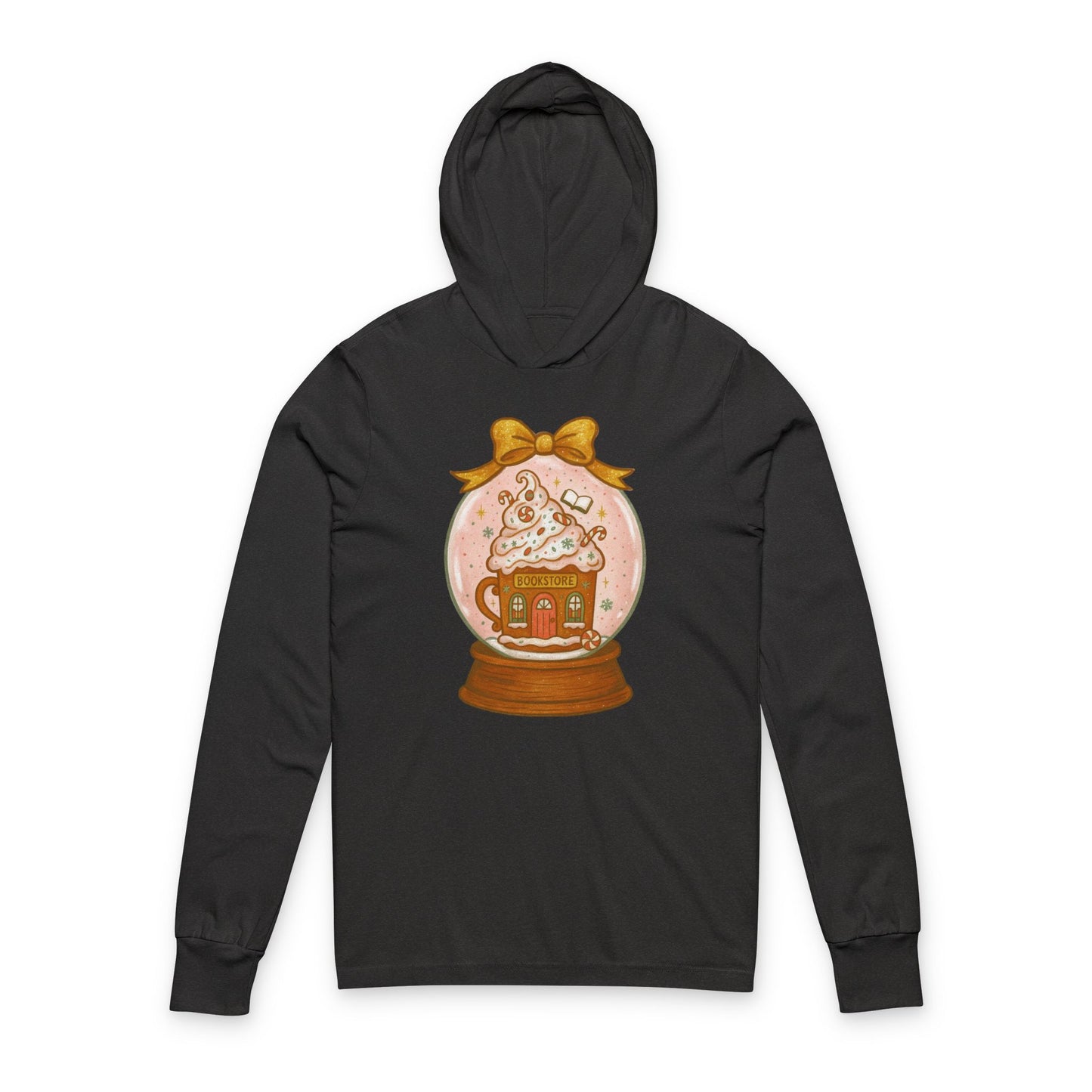 Snow Globe Bookstore  Long Sleeve Hooded Shirt