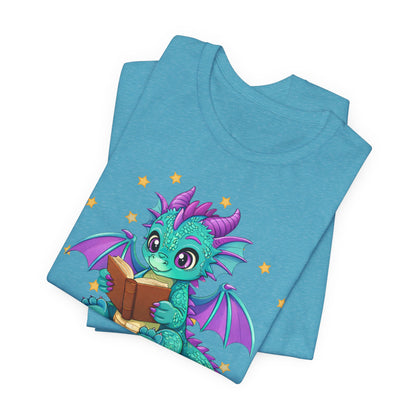Amethyst Book Dragon Sitting on Books Graphic Tee