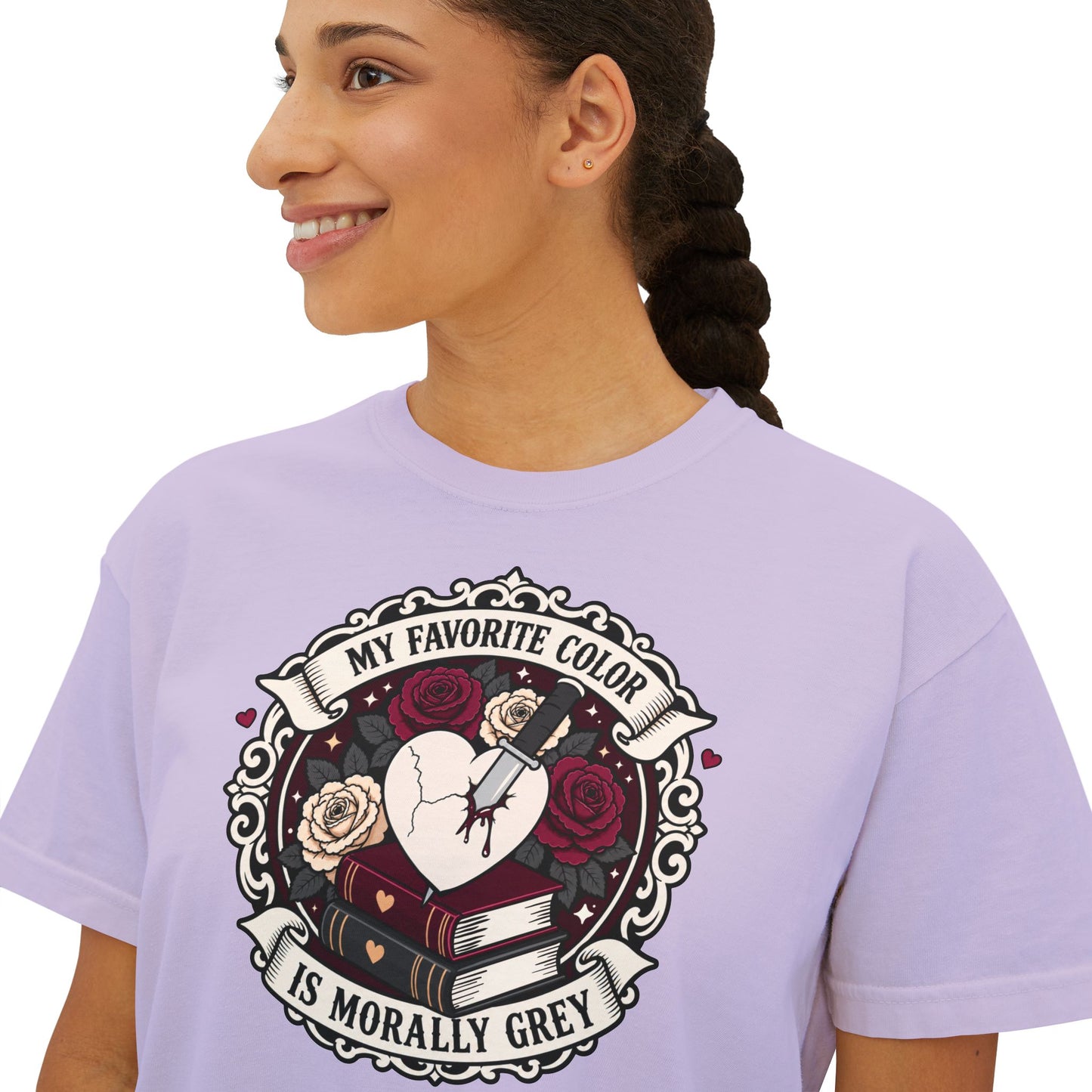Morally Grey Reading Club Boxy Tee No Refunds on Clothing