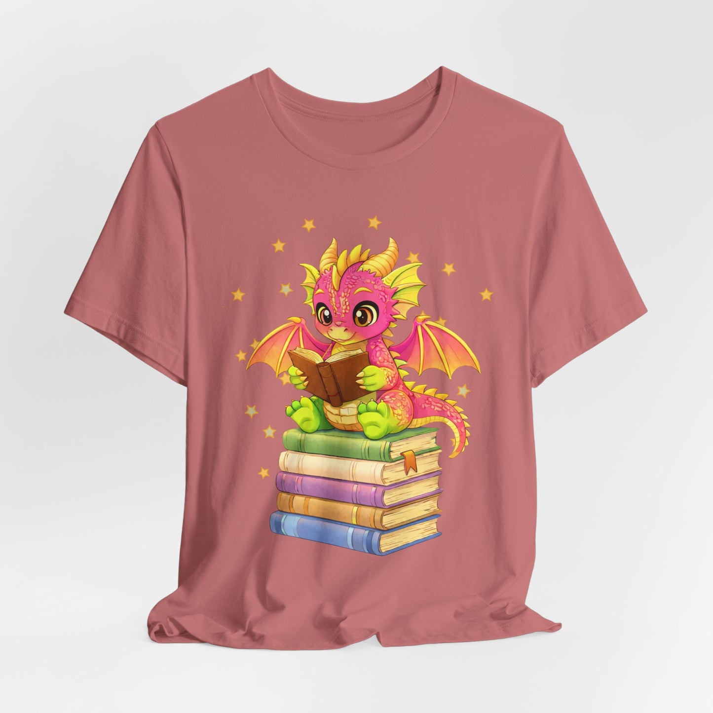 Dragon Rider Book Dragon Sitting on Books Graphic Tee