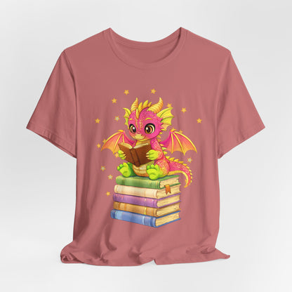 Dragon Rider Book Dragon Sitting on Books Graphic Tee
