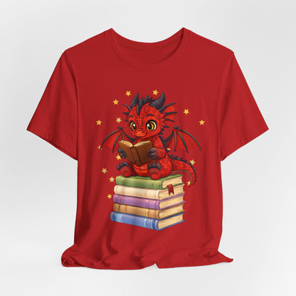 Crimson Ties Book Dragon Sitting on Books Graphic Tee