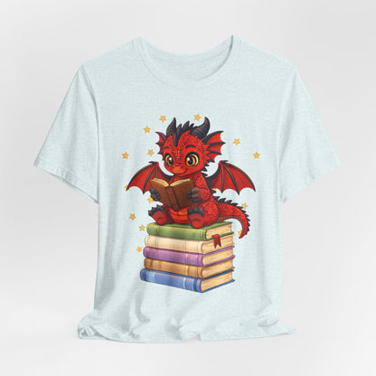 Crimson Ties Book Dragon Sitting on Books Graphic Tee