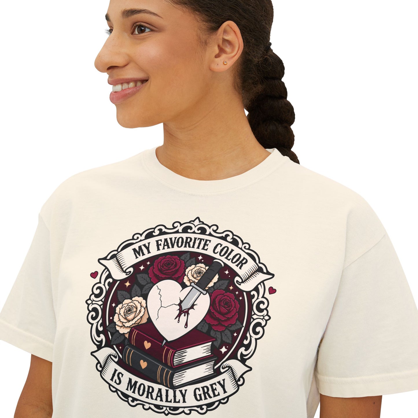 Morally Grey Reading Club Boxy Tee No Refunds on Clothing