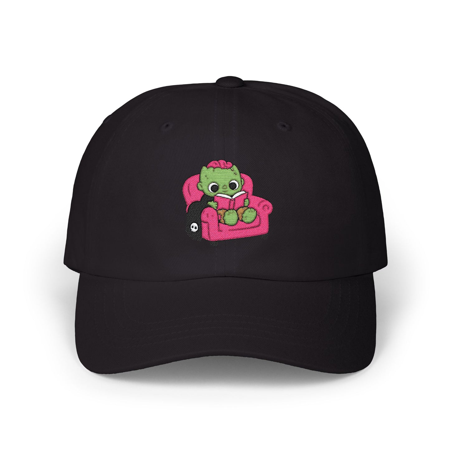 Cute Reading Zombie on Pink Armchair Embroidered Hat