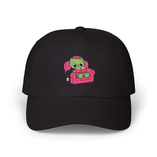 Cute Reading Zombie on Pink Armchair Embroidered Hat