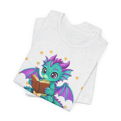 Amethyst Book Dragon Sitting on Books Graphic Tee