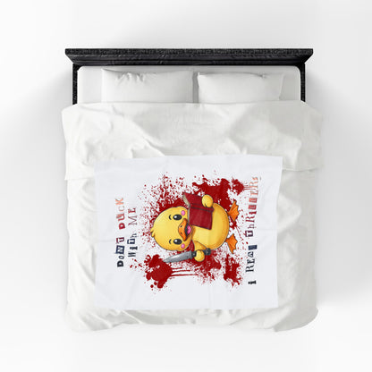Plush Blanket — “Don’t Duck With Me, I Read Thrillers” Cute Killer Duck Thriller Throw