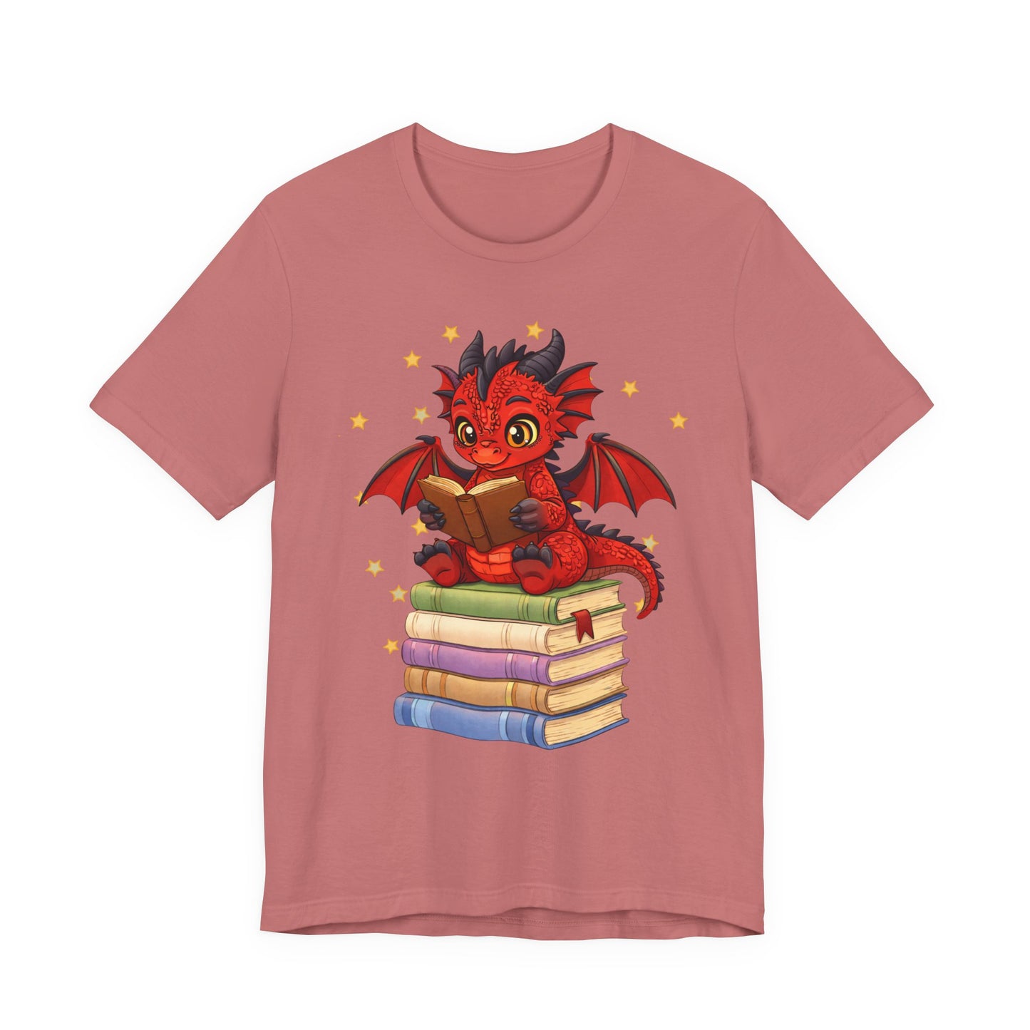 Crimson Ties Book Dragon Sitting on Books Graphic Tee