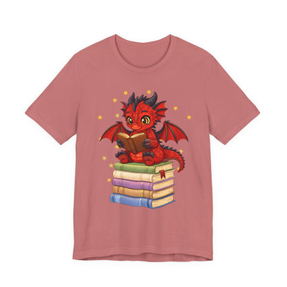 Crimson Ties Book Dragon Sitting on Books Graphic Tee