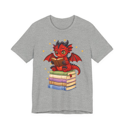 Crimson Ties Book Dragon Sitting on Books Graphic Tee