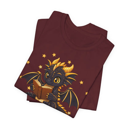 Dragon Rider Book Dragon Sitting on Books Graphic Tee