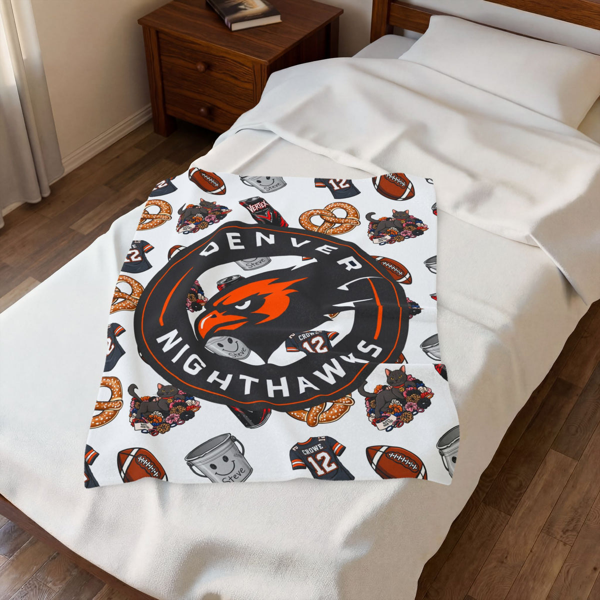 Denver Nighthawks Velveteen Plush Blanket — Cozy Team Logo Throw with Game-Day Icons