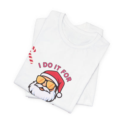 I Do It For The Ho's Santa T-Shirt — Funny Christmas Tee with Sunglasses Santa & Candy Canes