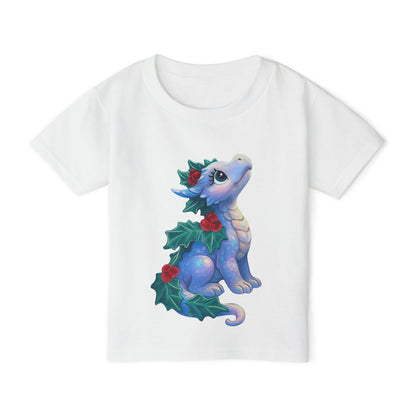 Toddler T-Shirt — Cute Blue Holiday Dragon with Holly & Berries