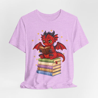 Crimson Ties Book Dragon Sitting on Books Graphic Tee