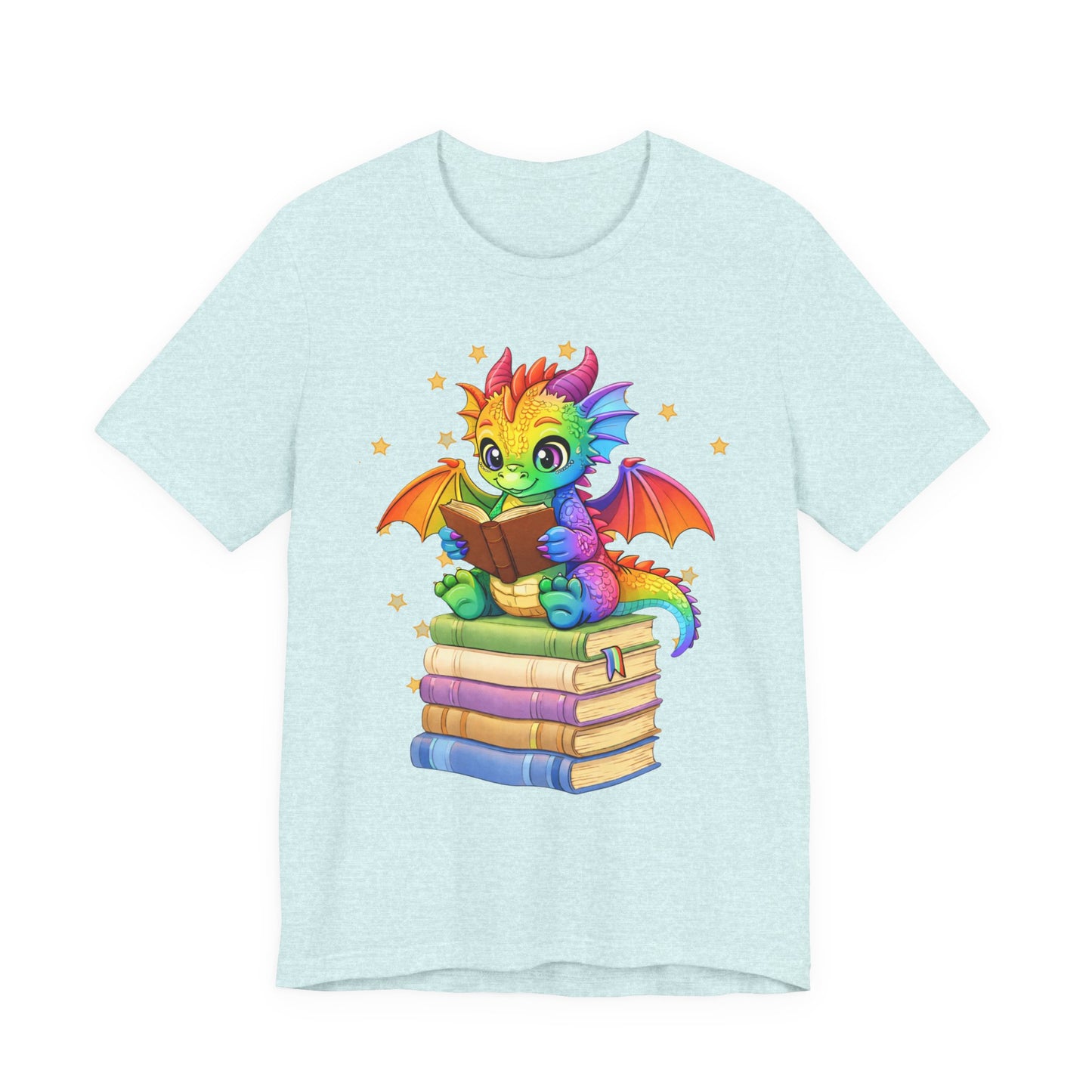 Jellybean Book Dragon Sitting on Books Graphic Tee