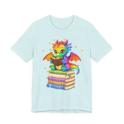 Jellybean Book Dragon Sitting on Books Graphic Tee
