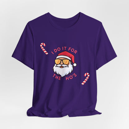 I Do It For The Ho's Santa T-Shirt — Funny Christmas Tee with Sunglasses Santa & Candy Canes