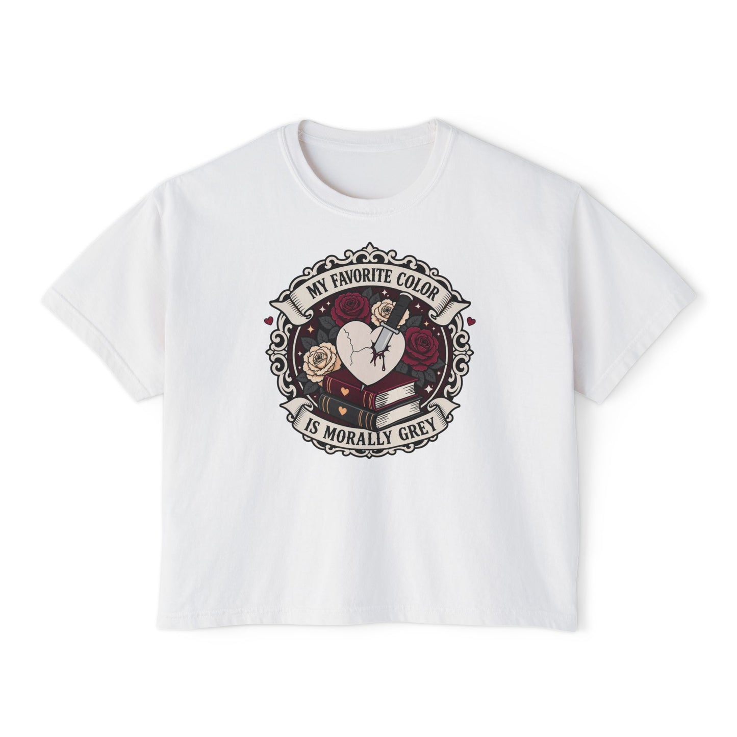 Morally Grey Reading Club Boxy Tee No Refunds on Clothing
