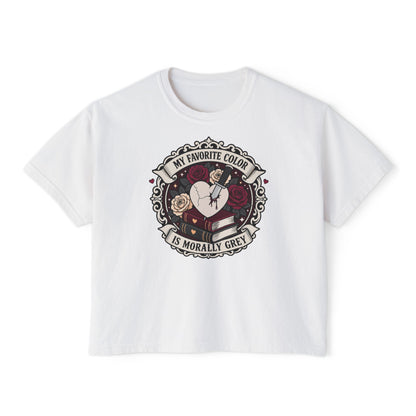 Morally Grey Reading Club Boxy Tee No Refunds on Clothing