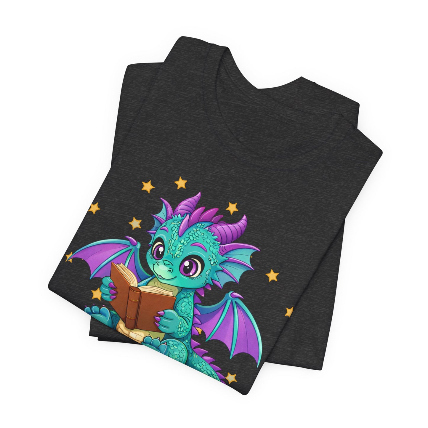 Amethyst Book Dragon Sitting on Books Graphic Tee