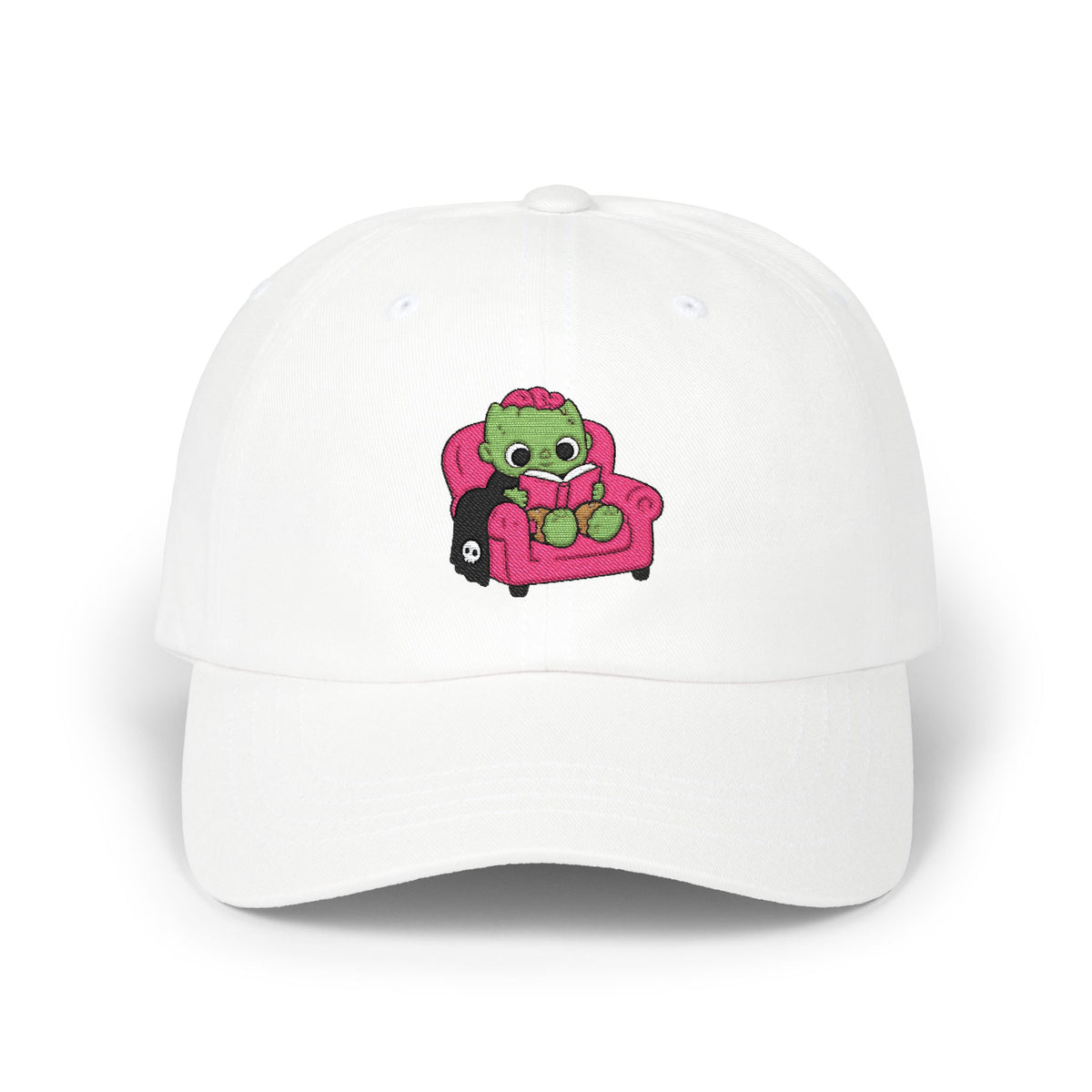 Cute Reading Zombie on Pink Armchair Embroidered Hat