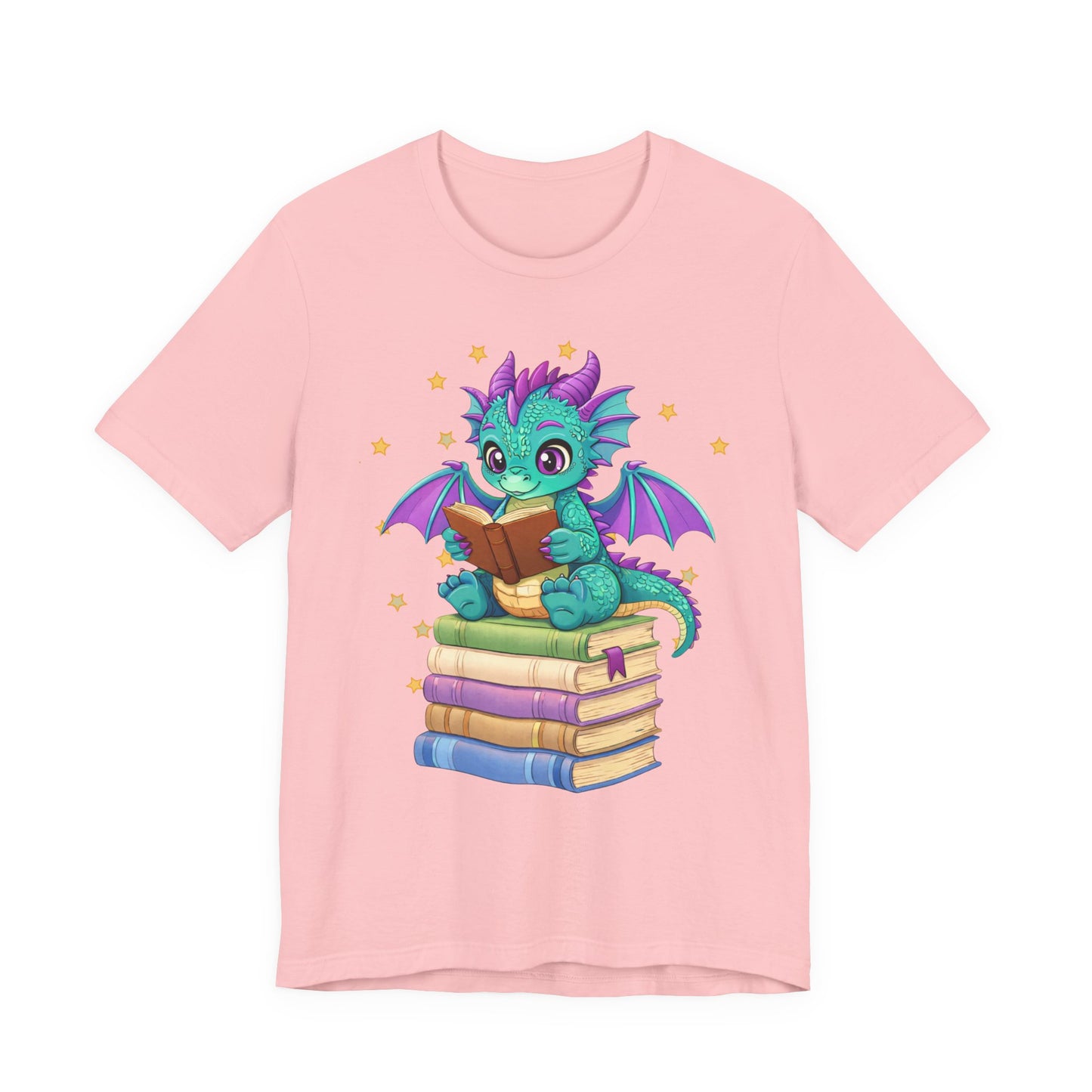 Amethyst Book Dragon Sitting on Books Graphic Tee