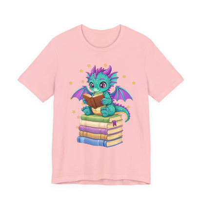 Amethyst Book Dragon Sitting on Books Graphic Tee