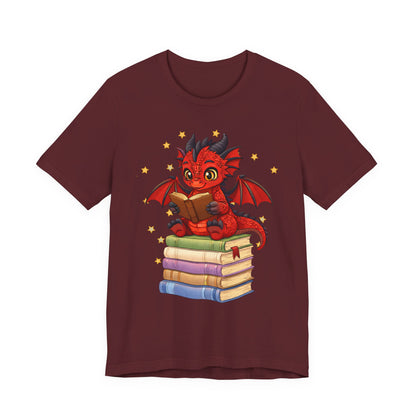 Crimson Ties Book Dragon Sitting on Books Graphic Tee