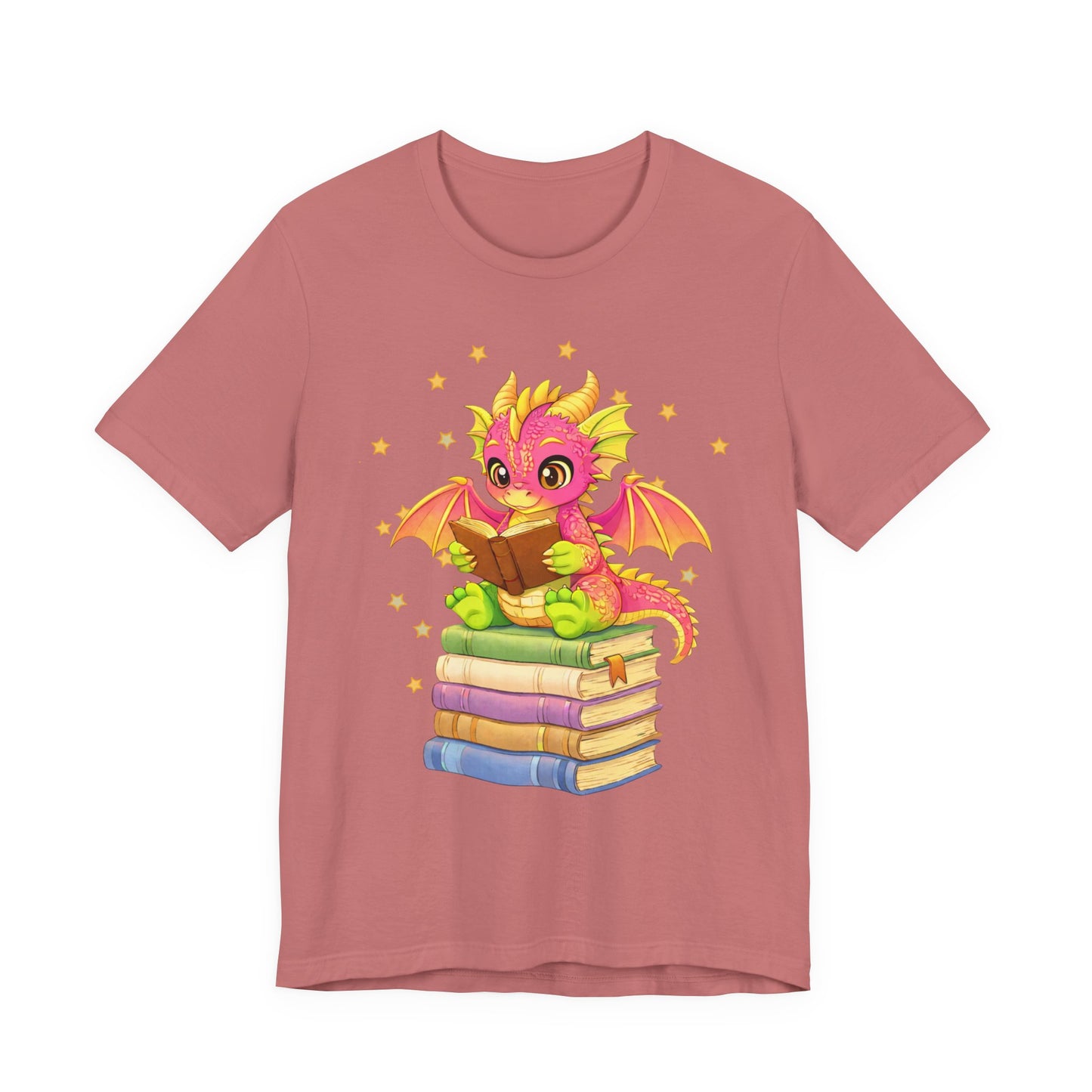 Dragon Rider Book Dragon Sitting on Books Graphic Tee