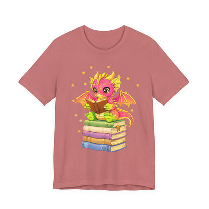 Dragon Rider Book Dragon Sitting on Books Graphic Tee