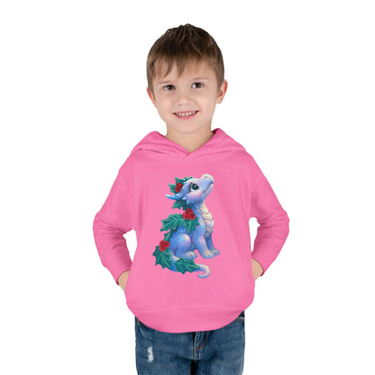 Toddler Hoodie — Cute Blue Baby Dragon with Holly Christmas Design