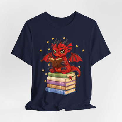 Crimson Ties Book Dragon Sitting on Books Graphic Tee