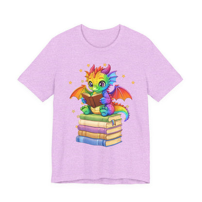 Jellybean Book Dragon Sitting on Books Graphic Tee