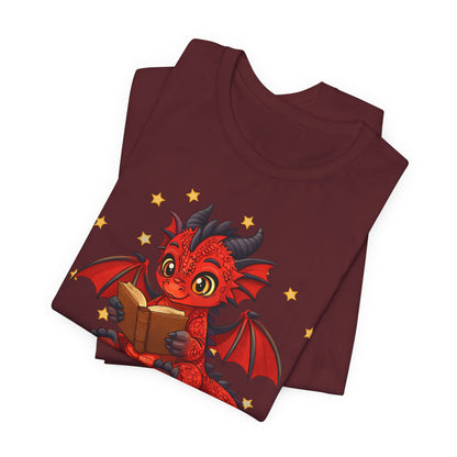 Crimson Ties Book Dragon Sitting on Books Graphic Tee