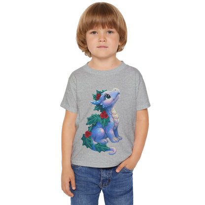 Toddler T-Shirt — Cute Blue Holiday Dragon with Holly & Berries