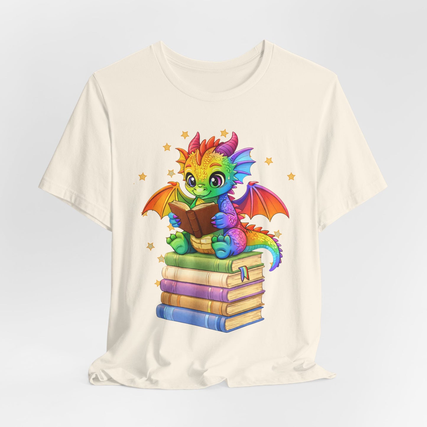 Jellybean Book Dragon Sitting on Books Graphic Tee
