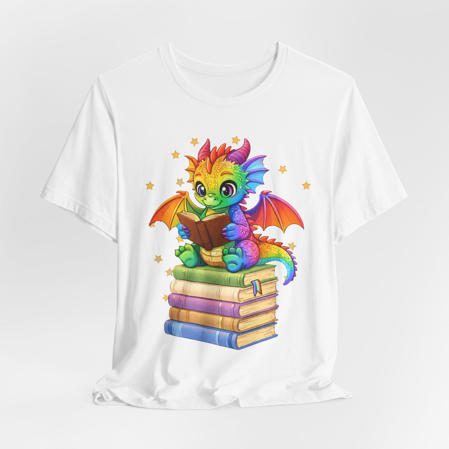 Jellybean Book Dragon Sitting on Books Graphic Tee
