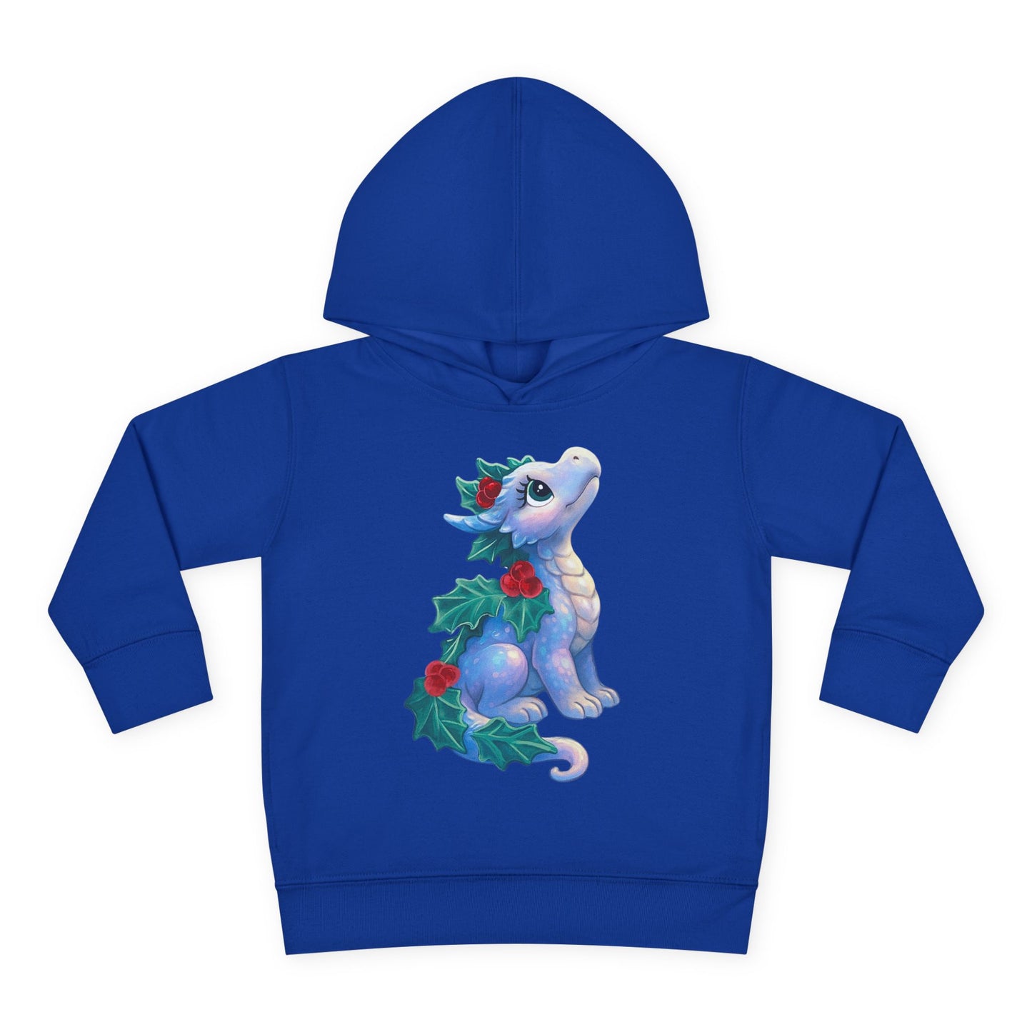 Toddler Hoodie — Cute Blue Baby Dragon with Holly Christmas Design